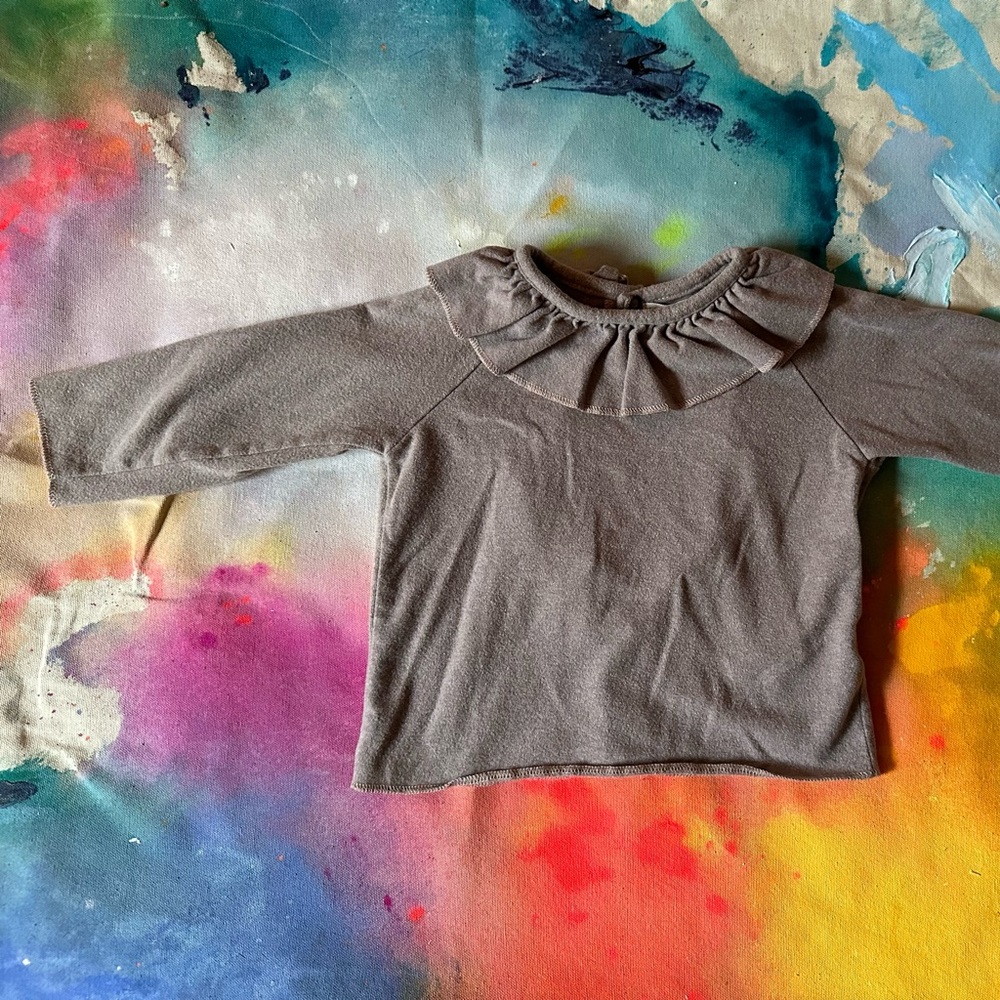 1+ in the Family Ruffle Collared Button Back Long Sleeve Top